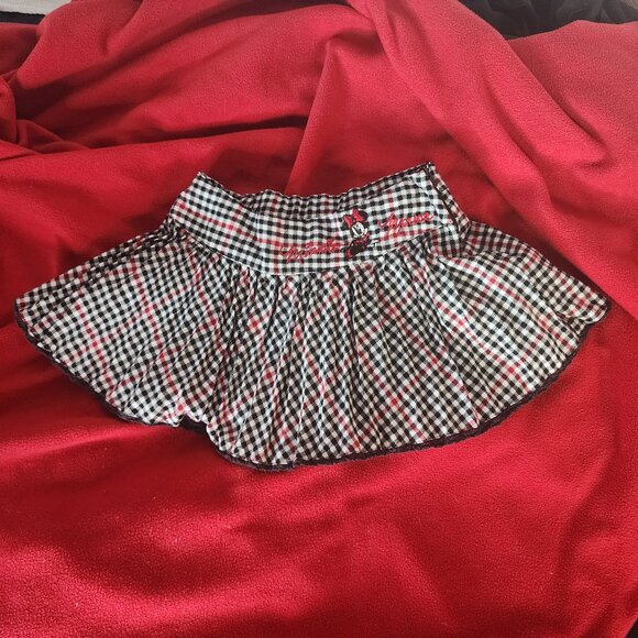 H&M x Disney Black Red White Minnie Mouse Embroid Plaid Adj Waist Pleat Skirt 2Y - Picture 10 of 16